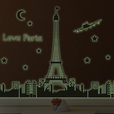 可移除夜光贴墙贴 巴黎之夜 客厅卧室沙发电视背景墙荧光发光贴纸