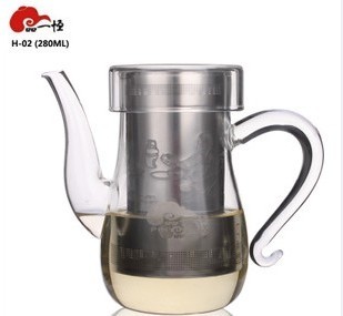 品一恒 泡茶杯玻璃茶壶 304不锈钢内胆过滤 茶道茶杯H-02