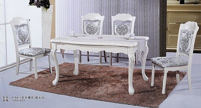 大理石餐桌椅组合1桌6椅 欧式简约方桌 长方形实木餐桌一桌六椅