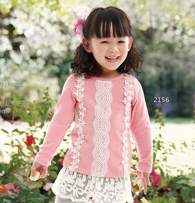 2015春秋装新款麦肯邦尼女童童装 蕾丝装饰圆领韩版T恤打底衫