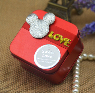 2013新款韩式创意个性喜糖盒子铁盒 方形红色可爱卡通喜蛋盒米奇
