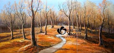 手绘油画森林之深秋风景高档单幅原创现代装饰画客厅餐厅壁画挂画