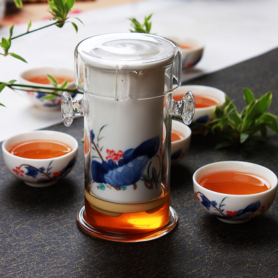 红茶茶具套装玻璃双耳杯泡茶器陶瓷功夫青花茶壶普洱茶冲茶器过虑