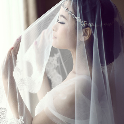【满庭芳实拍】婚纱2014新款新娘蕾丝头纱 3米超长高档头纱P608