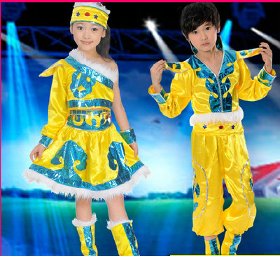 六一新款少儿演出服儿童民族表演服蒙族女童舞蹈服藏族蒙古舞蹈服