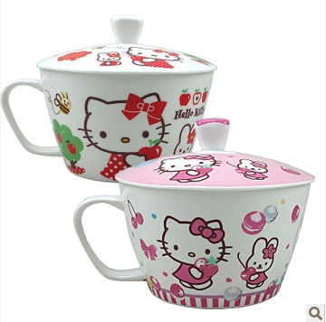 正品 乐扣 hello kitty创意餐具泡面碗带盖陶瓷汤碗面碗HKT699M/A