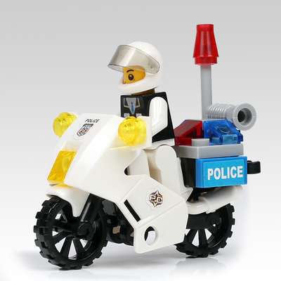 乐高式积木拼装积木塑料拼插6岁以上男孩玩具益智儿童 警用摩托车