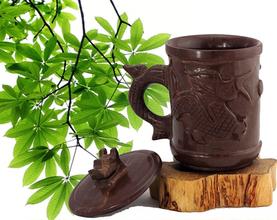 木鱼石杯子正品 纯天然手工养生保健茶具 大容量精品雕龙茶杯