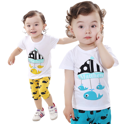 2016夏装 新款 男童套装 儿童 宝宝短袖鲸鱼运动套装