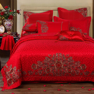 绣花夫人 如意 结婚庆床品刺绣新中式大红色床上用品十六四件套件