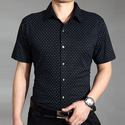 2016新款夏季薄款中年男士短袖衬衫 印花半袖衬衣丝光棉加大码