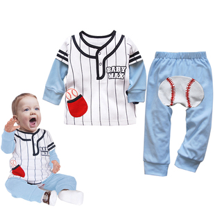 春秋款 棒球英豪造型全棉运动套装T恤+裤子 宝宝婴儿衣服装