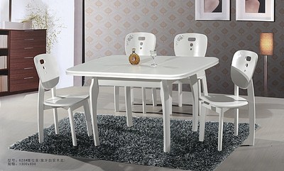 实木餐桌 可伸缩餐桌椅组合 现代简约小户型饭桌方桌1桌6椅白色