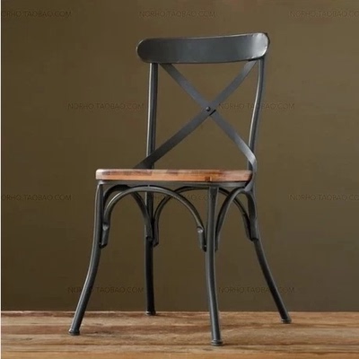 美式实木餐椅饭店咖啡厅实木餐桌椅做旧叉椅靠背椅子家用休闲椅子