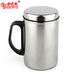 彩艺利双层不锈钢保温杯创意办公茶水杯子带盖牛奶情侣马克杯