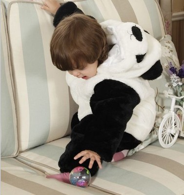 加厚冬款3D熊猫宝宝哈衣爬服婴儿连体衣