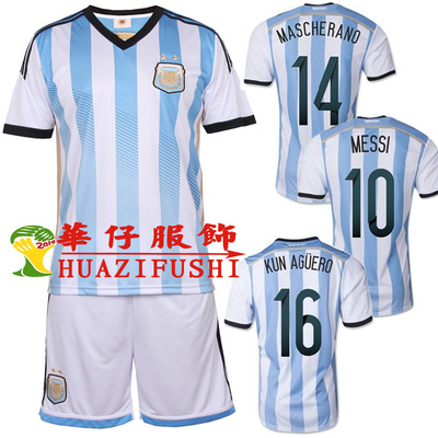 2014世界杯阿根廷球衣 足球服短袖套装男队服足球训练服 梅西定制
