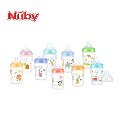 nuby努比新生婴儿宽口径PP印花奶瓶/宝宝防呛防胀气奶瓶正品360ML