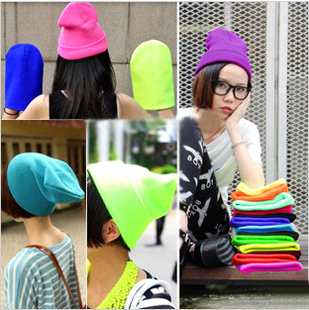 日本原宿zipper GD荧光色线帽子针织帽韩国毛线帽秋冬季男女潮帽