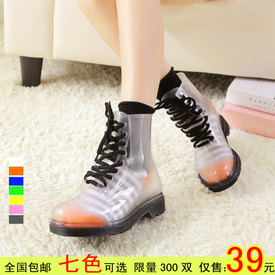 包邮韩版夏季新款短筒女式水鞋透明马丁雨鞋雨靴糖果色成人水靴