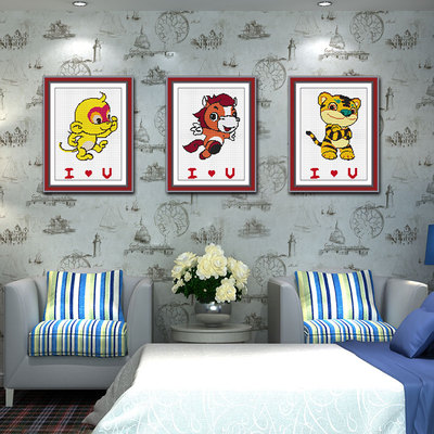 印花十字绣新款客厅卧室儿童卡通动物挂画12生肖简单鼠牛虎兔龙蛇