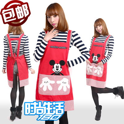 包邮出口日韩国版时尚米奇米老鼠可爱公主家居厨房卡通工作服围裙