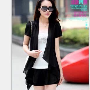 2014zhu夏新款女装韩版披肩 短袖 开衫小外套雪纺衫衬衫大码纱衣