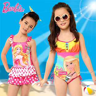 芭比儿童泳衣 女童2-6-12岁儿童游泳衣 新款连体裙式公主宝宝泳衣