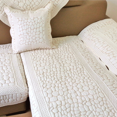 中式双面全纯棉沙发垫布艺坐垫套罩靠背扶手巾米白色鹅卵石头垂兰