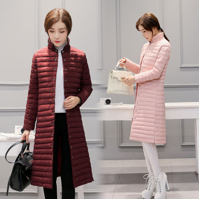 2016冬季新款小立领单排扣韩版及膝长款棉衣棉服简约H型女士外套