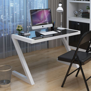 电脑桌台式家用简约现代钢化玻璃烤漆办公桌简易Z型书桌写字台