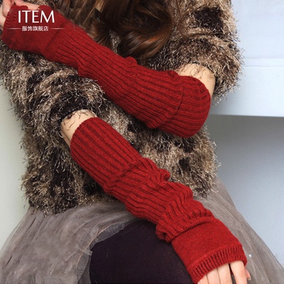 ITEM秋冬加厚保暖女袖套 兔羊毛针织半指加长款手套 臂套2双包邮