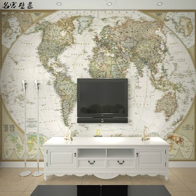名宫大型壁画 客厅电视卧室酒店背景墙纸壁纸布 奢华环球世界地图