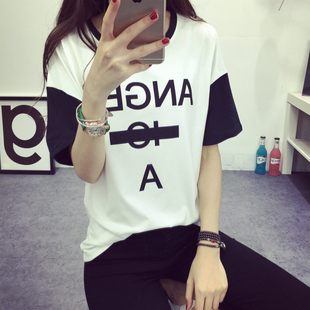 夏季新款2016半袖英文字母T恤 韩版宽松学生简约百搭打底小衬衫潮