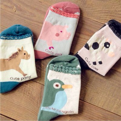 CARAMELLA秋季新品田园农场系列可爱小动物中筒女士袜子卡通棉袜