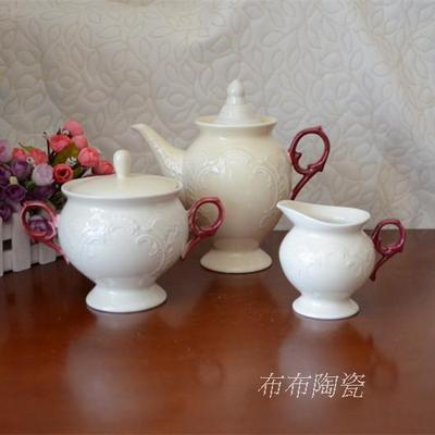 浮雕咖啡壶水壶茶壶FANCFANC系列米白色奶壶