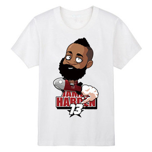 哈登T恤篮球火箭harden大胡子哈登短袖纯棉詹姆斯Q版13号球星T恤