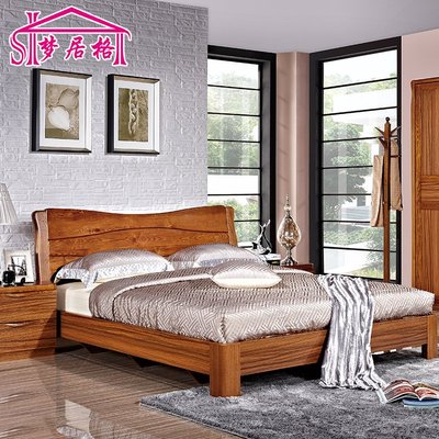 中式实木床双人床水曲柳婚床简约现代储物床高箱床大床特价包物流