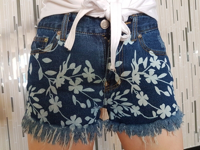 包邮 2016夏季新款韩版印花中腰不规则女牛仔短裤直筒裤