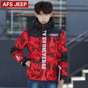 Afs Jeep/战地吉普新款男士短款加厚羽绒服韩版迷彩连帽羽绒服男