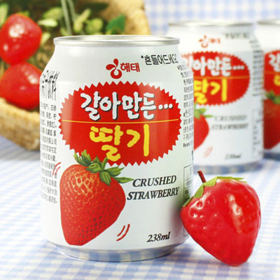 韩国进口饮料 海太牌草莓果肉果汁饮料甜味238ml/罐大果肉饮料