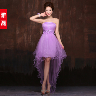 雅磊伴娘团 2015夏秋新款伴娘礼服 韩版晚礼服短款姐妹裙紫色绑带