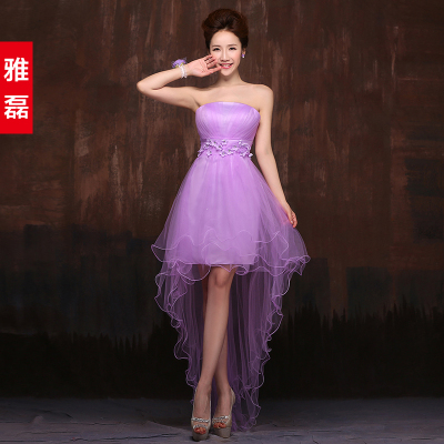 雅磊伴娘团 2015夏秋新款伴娘礼服 韩版晚礼服短款姐妹裙紫色绑带