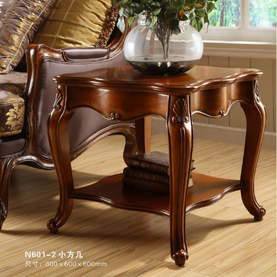 实木家具 欧式实木方几 正方形茶几 沙发边几电话桌咖啡桌板栗色