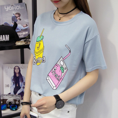 2016夏季新款韩国卡通T恤女创意图案短袖圆领休闲学生上衣批发