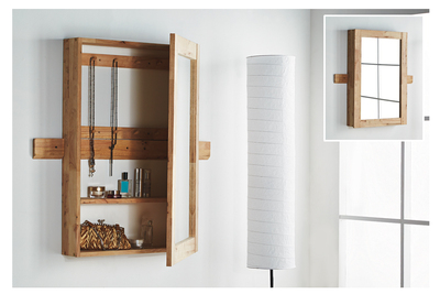 进口简约现代宜家实木制做卫生间收纳柜镜子墙壁挂隔板厨房置物架