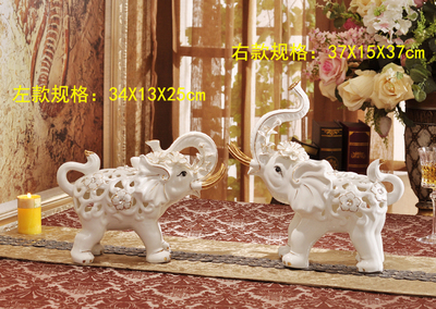 创意工艺陶瓷大象夫妻象摆件一对　家居新婚客厅风水陶瓷象摆件