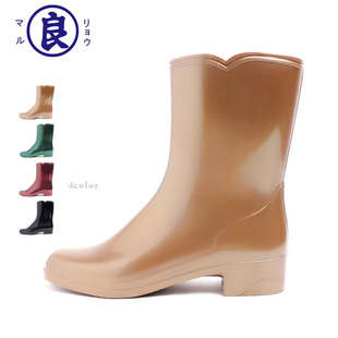 良牌雨靴欧美时尚水靴高帮中筒高跟胶靴军装金属色日本制造防滑