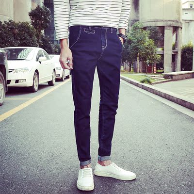 2016新款牛仔裤男装韩版修身小脚男士牛仔长裤薄款微弹