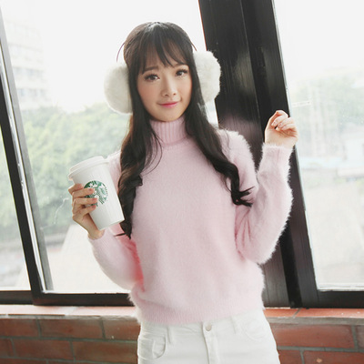 女装韩国新款长袖高领套头海马毛衣高腰短款针织毛衣